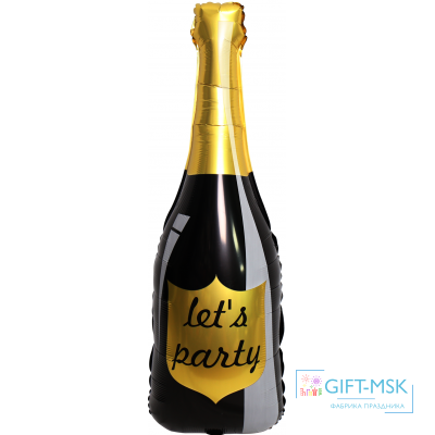 Фольгированная фигура Бутылка Шампанское, Let`s Party (черный)